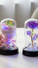Rosa Encantada com LED Acrílico Presente Dia das Mães Namorados Mulher Rosa Eterna Decorativa