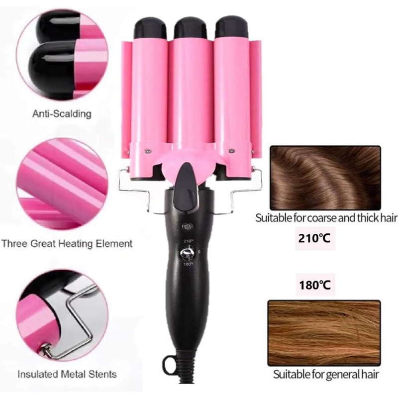Triondas Ondulador Formador Triplo 22/25mm Modelador de Cachos Fino Onda Cabelo Cerâmica 110V/220V