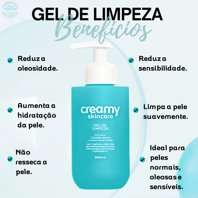 CREAMY GEL DE LIMPEZA LIMPADOR SUAVE ANTIOLEOSIDADE CREAMY