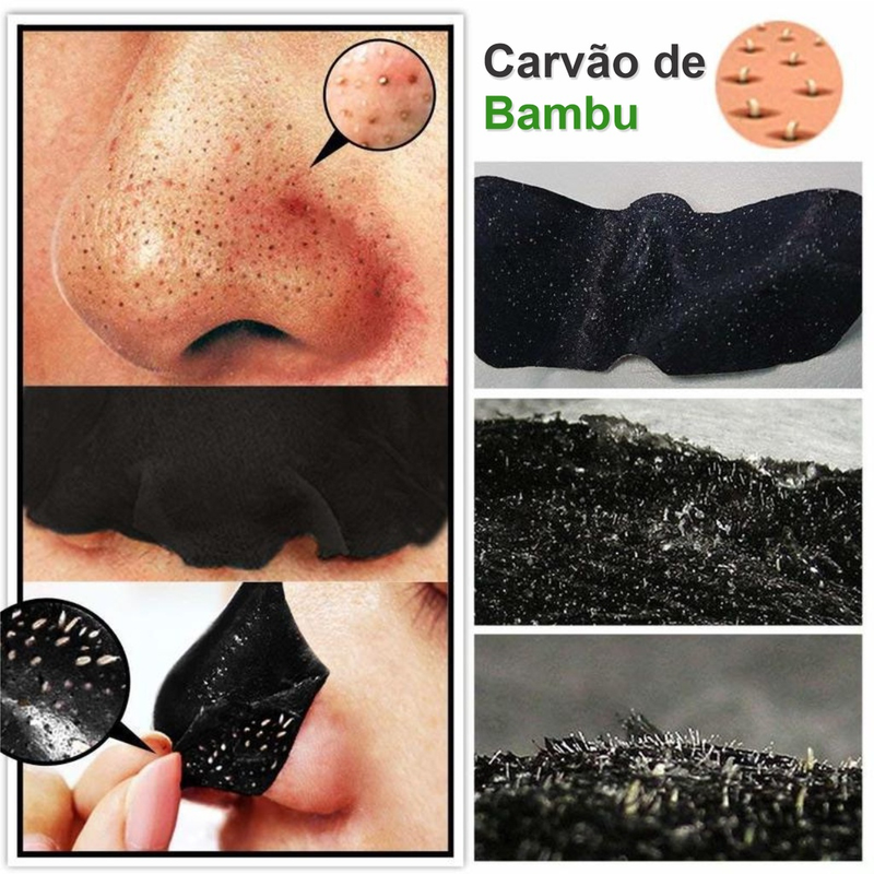  Adesivo Removedor de Cravos a Base de Carvão de Bambu Limpeza Profunda dos Poros ( kit com 10)