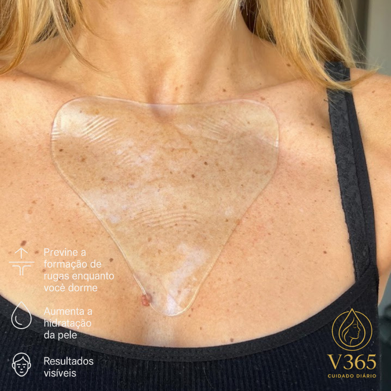 Adesivo Placa de Silicone Anti rugas para Colo e Peito Modelos Tê e Triângulo Reutilizável com Colágeno e Ação Protetora