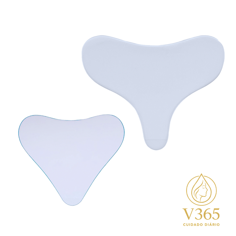 Adesivo Placa de Silicone Anti rugas para Colo e Peito Modelos Tê e Triângulo Reutilizável com Colágeno e Ação Protetora
