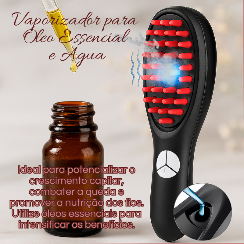 Pente Massageador Capilar 4 em 1 com LED e Vapor – Fortalece os Fios, Estimula o Crescimento e Combate a Queda