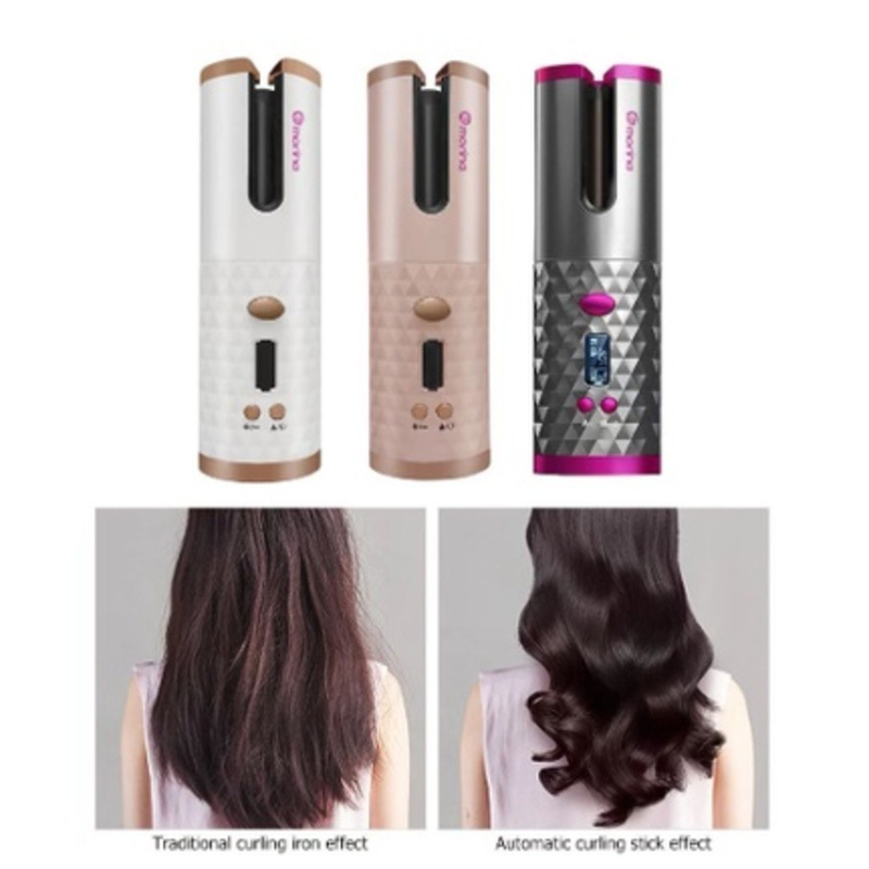 Modelador de cabelo automático sem fio com bateria recarregável de cerâmica embutida