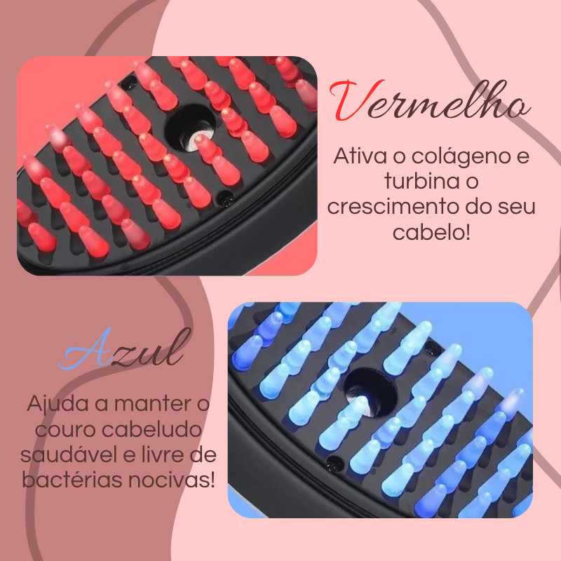 Pente Massageador Capilar 4 em 1 com LED e Vapor – Fortalece os Fios, Estimula o Crescimento e Combate a Queda
